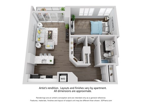 Floor plan for 1 bed, 1 bath, 858 sqft